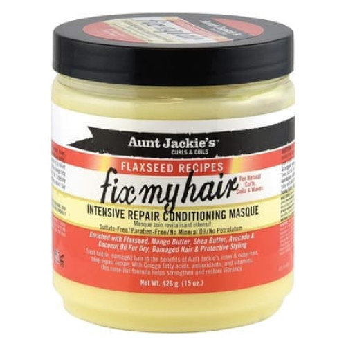 Aunt Jackie's Flaxseed Recipes Fix My Hair Intensive Repair Conditioning Masque 15 Ounce Jar