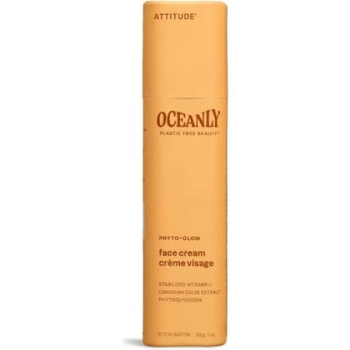 ATTITUDE Oceanly Face Cream Stick EWG Verified Plastic-free Plant and Mineral-Based Ingredients Vegan Skin Care Products PHYTO GLOW Unscented 30 grams