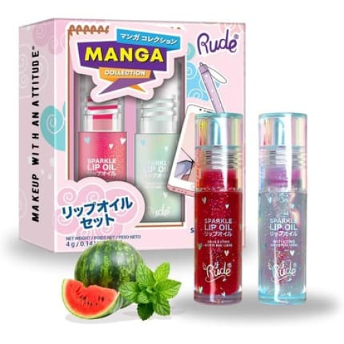 Manga Collection Sparkle Lip Oil Duo by Rude Cosmetics for Women 0.14oz
