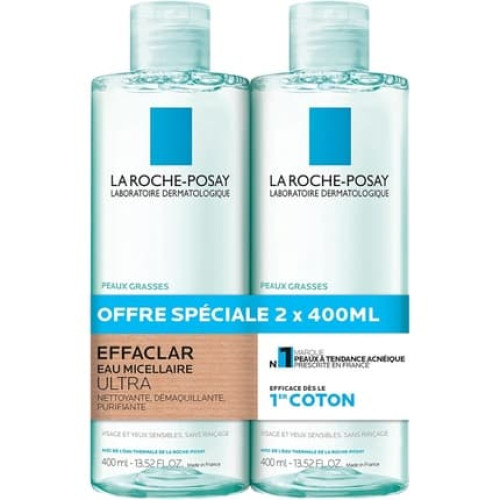 La Roche-Posay Effaclar Ultra Micellar Water for Oily Skin 400ml - Pack of 2