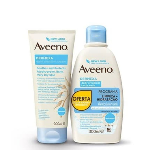 Aveeno Dermexa Daily Emollient Cream 200ml + Free Bath Gel 300ml By Aveeno