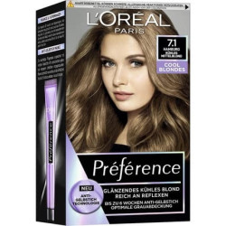 L'Oréal Paris Permanent Hair Colour with Cool Colour Result Preference Cool Blondes 7.1 Cool Medium Blonde 1 Count L'Oréal Paris Permanent Hair Colour with Cool Colour Result Preference Cool Blondes 7.1 Cool Medium Blonde 1 Count