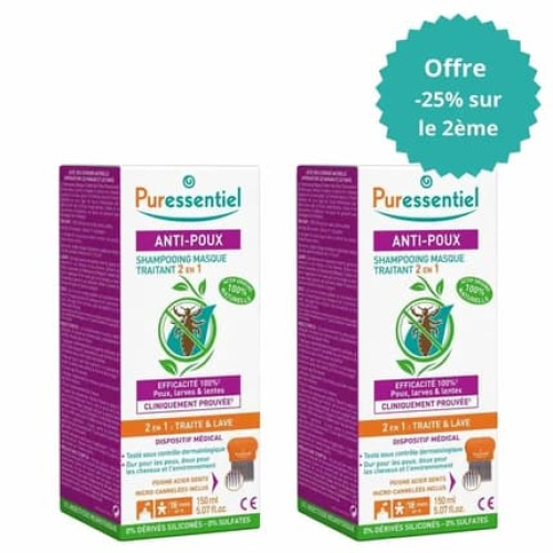 Puressentiel Antilice Shampoo Treatment Mask 2in1 With Comb 2x150ml