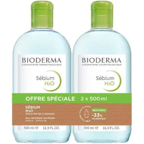 Bioderma Sebium H2O Purifying Cleansing Micellar Water 500ml - Pack of 2