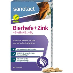 Sanotact Brewer's Yeast + Zinc 60 Tablets Vegan Hair Skin Nails Vitamins with Biotin, B12, B6 - High Efficacy Beauty Formula Sanotact Brewer's Yeast + Zinc 60 Tablets Vegan Hair Skin Nails Vitamins with Biotin, B12, B6 - High Efficacy Beauty Formula
