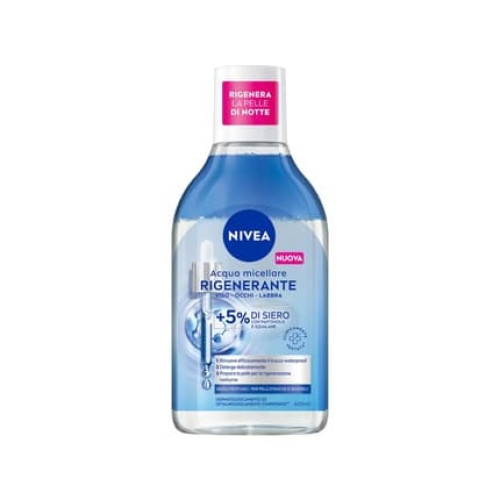 NIVEA Regenerating Micellar Water 400ml Face and Eye Makeup Remover with 5% Serum + Amino Acid Complex Cleanser for Face, Eyes, and Lips No Rinse for Tired Skin