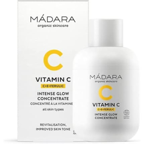 MÁDARA Vitamin C Intense Glow Concentrate Organic Skincare Brightens and Moisturizes Skin with Ferulic Acid and Vitamins C+E 30ml