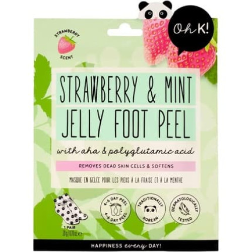 Oh K! Strawberry and Mint Jelly Foot Peel Socks with AHAs and Polyglutamic Acid