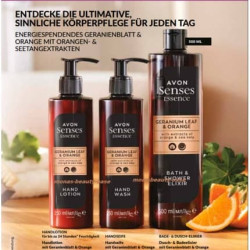 Avon Senses Essence 3 Piece Hand Soap Lotion Shower Gel Orange Geranium Top