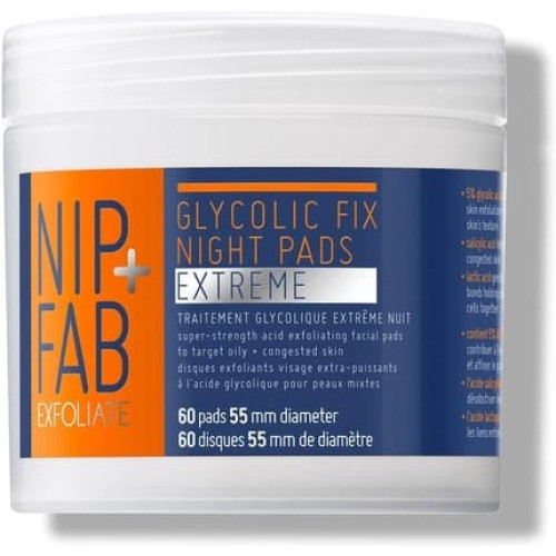 Nip + Fab Glycolic Acid Night Face Pads with Salicylic and Hyaluronic Acid 60 Pads 76g Nip + Fab Glycolic Acid Night Face Pads with Salicylic and Hyaluronic Acid 60 Pads 76g