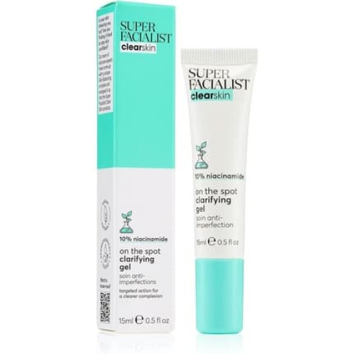 Super Facialist On The Spot Clarifying Gel Acne Spot Treatment with 10% Niacinamide Tea Tree Oil Prebiotics Vegan Friendly 15ml