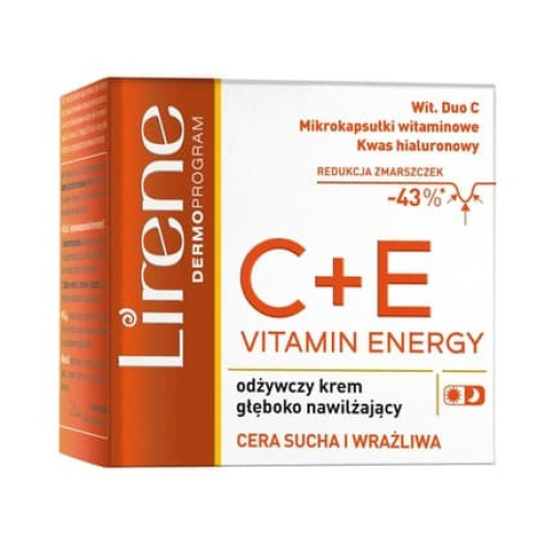 Lirene Vitamin Energy C + E Nourishing Cream 50ml - Reduces Wrinkles And Deeply Moisturizes Dry And Sensitive Skin