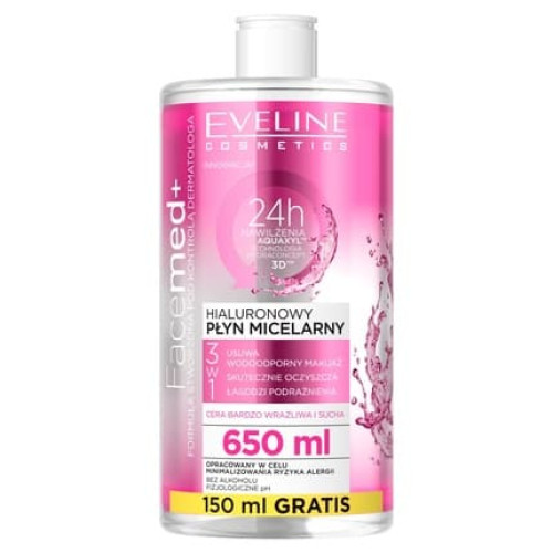 Eveline Facemed+ Hyaluronic Micellar Liquid 3 In 1 For Very Sensitive And Dry Skin 650ml