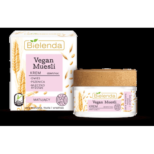 Bielenda Vegan Muesli Matte Cream - 50ml For Oily, Combination, And Sensitive Skin, Day And Night Use