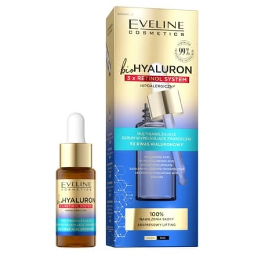 Eveline Biohyaluron 3xretinol System Multi-Action Serum Filling Wrinkles With 6 X Hyaluronic Acid 18ml