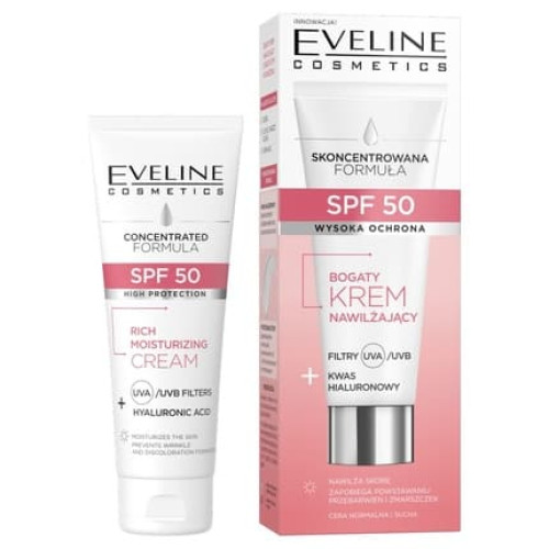 Eveline Rich Moisturizing Cream Spf50 With Hyaluronic Acid For Normal And Dry Skin 30ml Eveline Rich Moisturizing Cream Spf50 With Hyaluronic Acid For Normal And Dry Skin 30ml