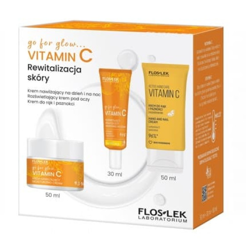 Floslekset Go For Glow Vitamin C Moisturizing Cream For Day And Night 50ml Illuminating Eye Cream 30ml Hand And Nail Cream 50ml Floslekset Go For Glow Vitamin C Moisturizing Cream For Day And Night 50ml Illuminating Eye Cream 30ml Hand And Nail Cream 50ml