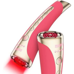 FAQ 102 EMS RF & 8 LED Light Therapy Facial Toning Red Light Therapy T-Sonic Face Massager Radio Frequency Skin Tightening Wrinkle Skin Care Beauty Products Pink Ruby