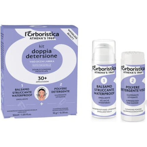L'Erboristica Double Cleansing Kit For Face Eyes Lips Waterproof Emollient Makeup Remover Balm 30 Ml And Illuminating Smoothing Cleansing Powder 10 Grams L'Erboristica Double Cleansing Kit For Face Eyes Lips Waterproof Emollient Makeup Remover Balm 30 Ml And Illuminating Smoothing Cleansing Powder 10 Grams