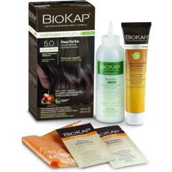 BIOKAP RAPID Permanent Hair Colour 5.0 Natural Chestnut Light Brown 10 Minutes Reaction Time Organic Argan Oil TricoREPAIR Complex Vegan Optimal Grey Coverage Up to 80% Natural Ingredients