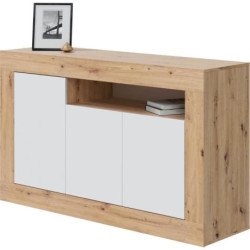 Buffet - BALTIK - Mléaminé 3 portes + 1 niche de rangement -  L 144x P 44 x H 87 cm